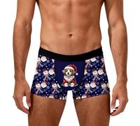 Generisch Boxer da uomo con divertente motivo natalizio per cani, comodi mutande con stampa allover festiva, divertente biancheria intima come idea regalo, Stil_d02 blu, XL