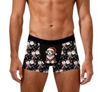 Generisch Boxer da uomo con divertente motivo natalizio per cani, comodi mutande con stampa allover festiva, divertente biancheria intima come idea regalo, Stil_d01 Nero, 3XL