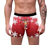 Generisch Boxer da uomo Natale divertente intimo natalizio con bicchiere di vino rosso modello Ugly Xmas biancheria intima Trunks traspirante mutandine cosplay travestimento casual