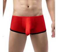 Generisch Boxer da uomo, sexy, elefante, bulge, biancheria intima a vita bassa, traspiranti, con fori a maglia, in tinta unita, un regalo per il mio amico, Colore: rosso, L