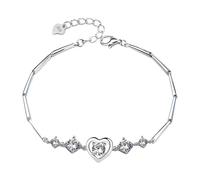 Generisch Bracciale a forma di luna luminoso, in argento Sterling 925, con cuore, per donne, semplice zircone, regolabile, per San Valentino, festa della mamma, compleanno, set da polso, Taglia unica