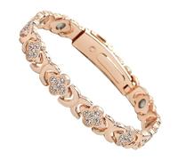 Generisch Bracciale con ciondoli, gioiello magnetico in rame, design a quattro foglie glitterate, regolabile, elegante, per occasioni festive, anniversari, festa della mamma, regalo oro rosa