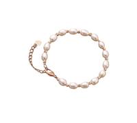 Generisch Bracciale con incisione personalizzata, stile Bridal Layering Genuine White Freshwater Cultured Pearl Beach Bracelet for Women Teens 1 Yellow Gold Plated Small Wrist 6.58 Inch Extension Ring