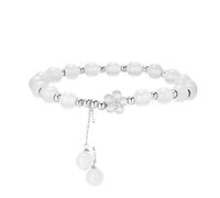 Generisch Bracciale con perle in argento leggero, lussuoso, delicato, bianco calcedonio come regalo per le donne braccialetto compatibile con fare, Einheitsgröße, Vetro, Senza Gemstone