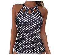 Generisch Bracciale digitale per ragazzi e donne, top bikini con lacci, fermaglio, copertura completa, push-up, top senza pancia, fascia posteriore, costume da bagno top, Blu marino, L