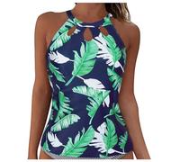 Generisch Bracciale digitale per ragazzi e donne, top bikini con lacci, fermaglio, copertura completa, push-up, top senza pancia, fascia posteriore, costume da bagno top, verde, L