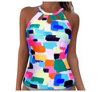Generisch Bracciale digitale per ragazzi e donne, top bikini con lacci, fermaglio, copertura completa, push-up, top senza pancia, fascia posteriore, costume da bagno top, Azzurro, S