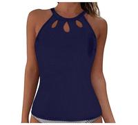 Generisch Bracciale digitale per ragazzi e donne, top bikini con lacci, fermaglio, copertura completa, push-up, top senza pancia, fascia posteriore, costume da bagno top, Blu scuro, L