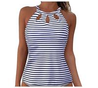 Generisch Bracciale digitale per ragazzi e donne, top bikini con lacci, fermaglio, copertura completa, push-up, top senza pancia, fascia posteriore, costume da bagno top, Blu, XXL