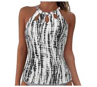 Generisch Bracciale digitale per ragazzi e donne, top bikini con lacci, fermaglio, copertura completa, push-up, top senza pancia, fascia posteriore, costume da bagno top, grigio., L