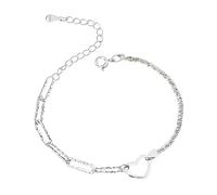Generisch Bracciale fitness sottile in argento Sterling 925 per donne e adolescenti Love Heart Charm Chain Bracelet Bangle Fashion Jewelry Orologio da donna cinturino in pelle blu, Taglia unica, Rame