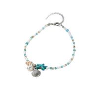 Generisch Bracciale in acciaio inossidabile multipli blu gioielli in tessuto a mano perline blu e perle di riso Bracciale e cavigliera regolabile Bracciale coppia anello naturale, Taglia unica