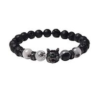 Generisch Bracciale in acciaio rodonite gioielli testa di lupo con perline rotonde Bracciale in occhio naturale Bracciale in perle di San Valentino Colori Preziosi Nonna Mm Anelli, A, Pietra