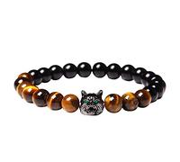 Generisch Bracciale in acciaio rodonite gioielli testa di lupo con perline rotonde Bracciale in occhio naturale Bracciale in perle di San Valentino Colori preziosi Nonna Mm Anelli (L, A)