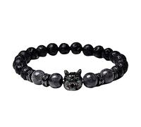 Generisch Bracciale in acciaio rodonite gioielli testa di lupo con perline rotonde Bracciale in occhio naturale Bracciale in perle di San Valentino Colori Preziosi Nonna Mm Anelli, A, Pietra