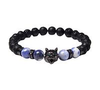 Generisch Bracciale in acciaio rodonite gioielli testa di lupo con perline rotonde Bracciale in occhio naturale Bracciale in perle di San Valentino Colori Preziosi Nonna Mm Anelli, A, Pietra