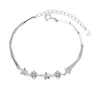 Generisch Bracciale in argento Sterling S925 - Con due pietre Moissanite e tre quattro quadrifogli regolabili per una buona fortuna & braccialetto, Taglia unica, Metallo, Senza Gemstone