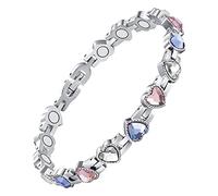 Generisch Bracciale magnetico da donna in acciaio al titanio. Un braccialetto sano per alleviare il dolore dell'artrite. Il design del diamante cuore, Verstellbar, Strass, Agata