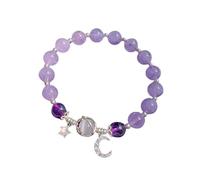 Generisch Bracciale per 2 braccialetti con pietra lavanda per donne Design Gray Star And Moon Beaded Bracelet for Friends And Students Bracciale in pelle, Taglia unica, Cristallo artificiale, Nessuna
