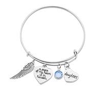 Generisch Braccialetto con messaggio, braccialetto con ciondolo a forma di ala di mio padre regolabile, mamma, cuore, angelo, bracciali in acciaio naturale, regalo in messaggi, gioielli, Taglia unica