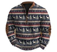 Generisch Brutto maglione di Natale da uomo con cerniera 1/4 divertente maglione natalizio con stampa a maniche lunghe Ugly Christmas Sweater Vintage Classic Maglione natalizio, O blu scuro, XXXL