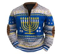 Generisch Brutto maglione di Natale da uomo con cerniera 1/4 divertente maglione natalizio con stampa a maniche lunghe Ugly Christmas Sweater Vintage Classic Maglione natalizio, R blu., S