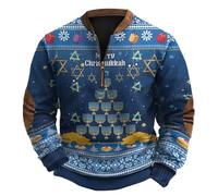 Generisch Brutto maglione di Natale da uomo con cerniera 1/4 divertente maglione natalizio con stampa a maniche lunghe Ugly Christmas Sweater Vintage Classic Maglione natalizio, P blu., XL