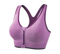 Generisch Bustier con cerniera frontale, parte superiore alta da allenamento yoga, traspirante, supporto, senza cuciture, comfort, fitness, bustino Activewear, Lilla, L