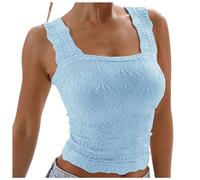 Generisch Bustier in pizzo da donna, scollo a coste, senza maniche, top senza pancia, abbigliamento estivo sotto il petto, protezione per il sudore, Blu, M