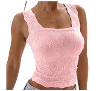 Generisch Bustier in pizzo da donna, scollo a coste, senza maniche, top senza pancia, abbigliamento estivo sotto il petto, protezione per il sudore, Colore: rosa., L
