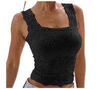 Generisch Bustier in pizzo da donna, scollo a coste, senza maniche, top senza pancia, abbigliamento estivo sotto il petto, protezione per il sudore, Nero , L