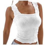 Generisch Bustier in pizzo da donna, scollo a coste, senza maniche, top senza pancia, abbigliamento estivo sotto il petto, protezione per il sudore, bianco, S