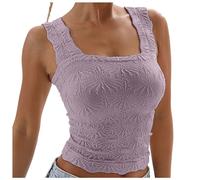 Generisch Bustier in pizzo da donna, scollo a coste, senza maniche, top senza pancia, abbigliamento estivo sotto il petto, protezione per il sudore, Lilla, L