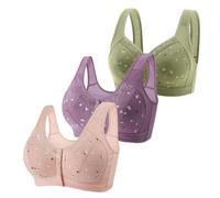 Generisch Bustier - Reggiseni da donna in cotone per anziani, confezione da 3 pezzi, 2024, reggiseni in cotone con bottoni anteriori, comodi, a tenuta completa, schiena larga, senza ferretto, beige