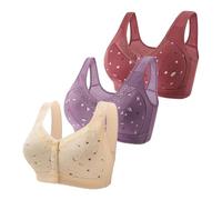 Generisch Bustier - Reggiseni da donna in cotone per anziani, confezione da 3 pezzi, 2024, reggiseni in cotone con bottoni anteriori, comodi, a tenuta completa, schiena larga, senza ferretto, Blu