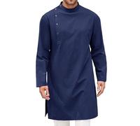 Generisch Caftano musulmano Mens Abbigliamento Musulmano Thobe Accappatoio Manica Lunga Islamica Casual Camicia Henley Camicia Cotone Tunica Tinta unita Tradizionale Indiano Abbigliamento, Blu, S