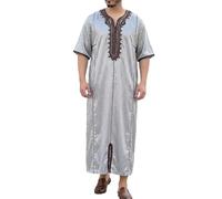 Generisch Caftano Uomo Abbigliamento Islamico Manica 3/4 Thobe Scollo a V Abaya Musulmano Arabo Robe Oversize Abbigliamento Preghiera Eid Abbigliamento Medio Oriente Camicia Uomo, argento, L