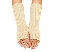 Generisch Caldi guanti a mezze dita da donna, invernali, con design a righe lunghe, in lana, multicolore, effetto vernice normale
