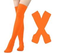 Generisch Calze al ginocchio arcobaleno coscia calze alte calze termiche sopra il ginocchio, set di guanti senza dita, set di manicotti per donne e ragazze, Colore: arancione., Taglia unica