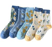 Generisch Calze autoreggenti a 5 dita dei piedi, motivo "Motif Pour Femmes Adolescentes Filles Fleurs À Volants Chaussettes Fantaisie En Coton, Blu, Taglia unica
