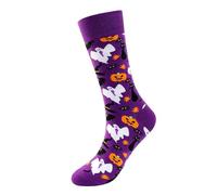 Generisch Calze Dirndl bianche Novelty Halloween Pumpkin Bat Socks Long Cotton Socks Caso Stocking Happy Halloween For Adult Men Women Calze Bastone di zucchero, Lilla, Taglia unica
