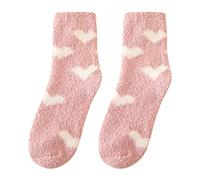 Generisch Calze in pile rosso corallo da donna con stampa a cuore, colorate, leggere, in cotone, da uomo, 20 paia, c, Taglia unica