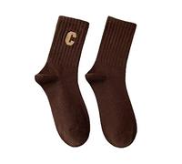 Generisch Calze sportive da donna in cotone pettinato ricamato lettera Big C in stile collegio calze sopra il ginocchio grigie, marrone, Taglia unica