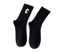 Generisch Calze sportive da donna in cotone pettinato ricamato lettera Big C in stile collegio calze sopra il ginocchio grigie, Nero , Taglia unica