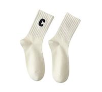 Generisch Calze sportive da donna in cotone pettinato ricamato lettera Big C in stile collegio calze sopra il ginocchio grigie, bianco, Taglia unica