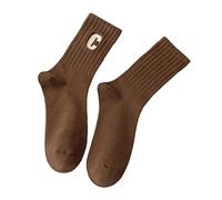 Generisch Calze sportive da donna in cotone pettinato ricamato lettera Big C in stile collegio calze sopra il ginocchio grigie, caffè, Taglia unica
