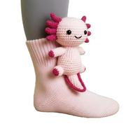Generisch Calzini 3D a maglia con animali, calzini per animali all'uncinetto a mano, calzini morbidi da donna, morbidi come regalo di Natale, calzini invernali da donna, Axolotl 1, Taglia unica