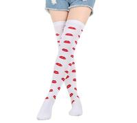 Generisch Calzini alti da uomo High Over The Knee Socks Heart Lips Pattern Long Knee High Socks for Women Calze Bambino, e, Taglia unica
