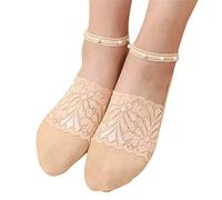 Generisch Calzini da donna con pizzo di perle, traspiranti, calzini invisibili, calzini da ballerina, calzini da uomo 39-42, beige., Taglia unica