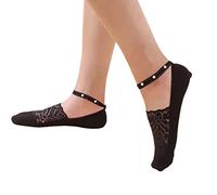 Generisch Calzini da donna con pizzo di perle, traspiranti, calzini invisibili, calzini da ballerina, calzini da uomo 39-42, Nero , Taglia unica